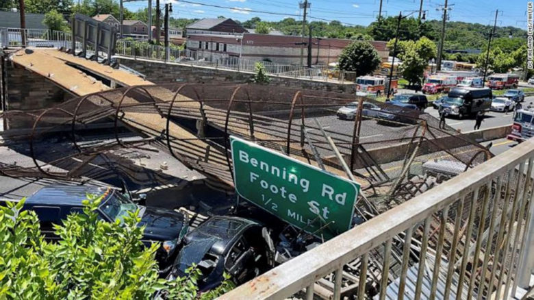 Five people hospitalized after pedestrian bridge collapses onto a highway